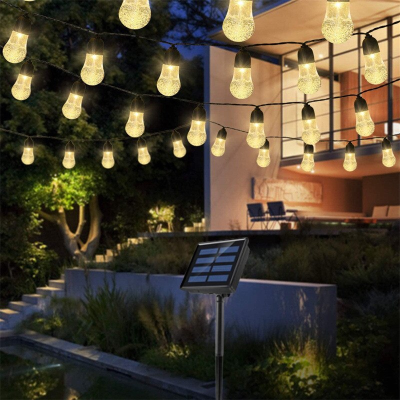 야외 방수 LED 태양 빛 스트링 워터 드롭 버블 볼 패어리 화환 정원 크리스마스 태양열 램프 스트링, 조명, 야외용 태양광 조명 스트링